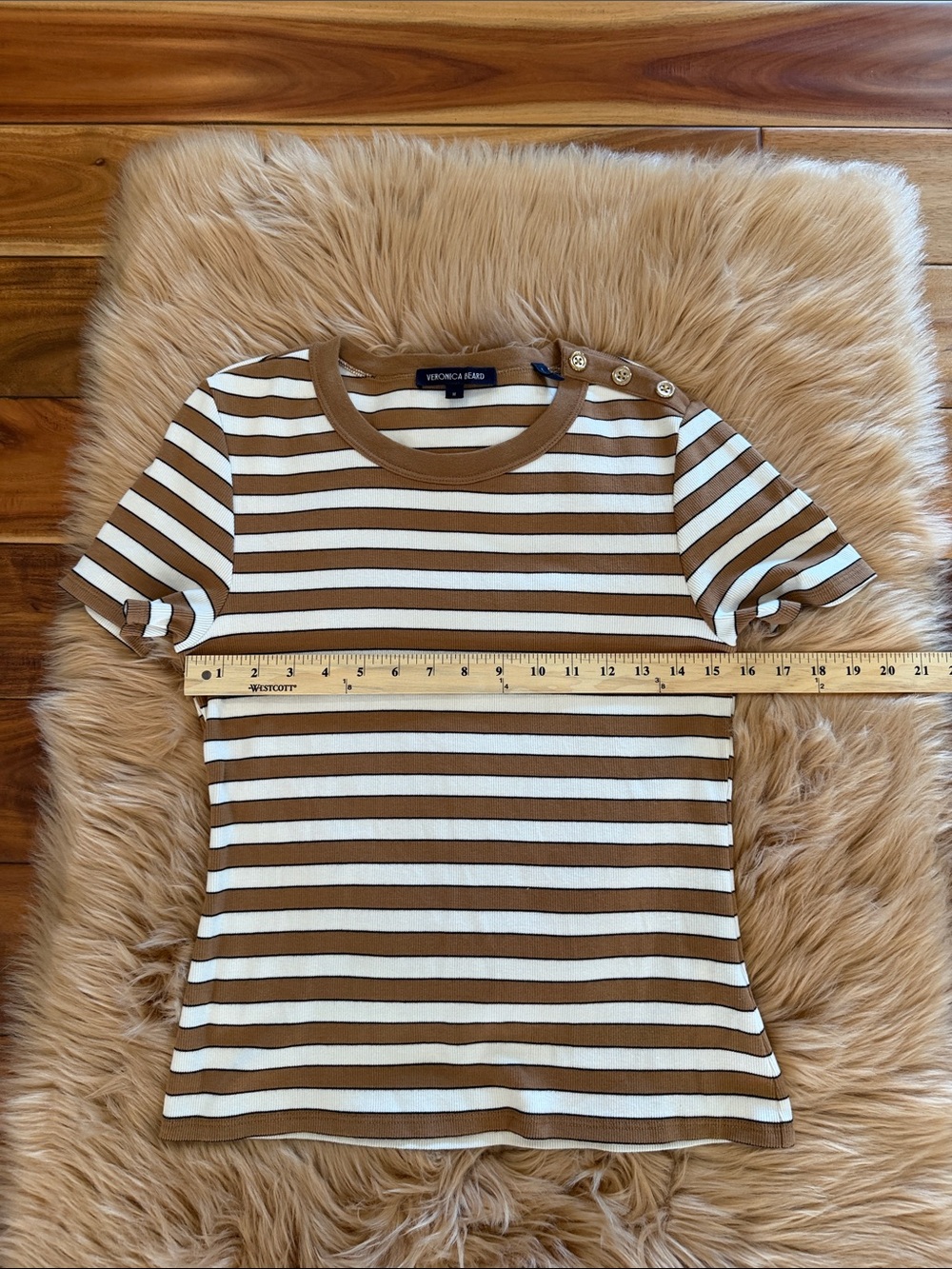 VERONICA BEARD pruitt ribbed t-shirt in multicolor Sz Medium - Picture 3 of 10